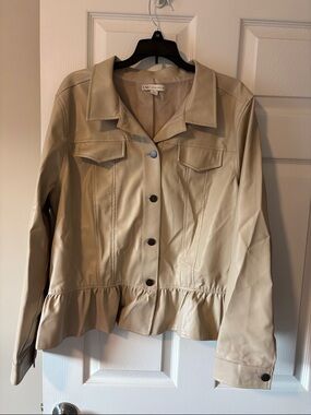 Cato Cream Faux Leather Peplum Jacket